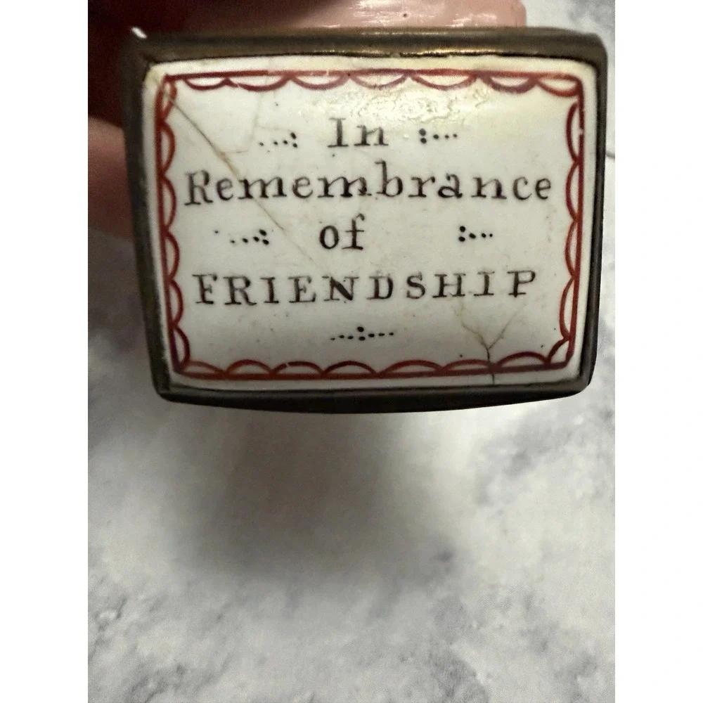 Antique 18th Century Georgian Enamel Patch Box w/ Mirror Remembrance Of A Friend